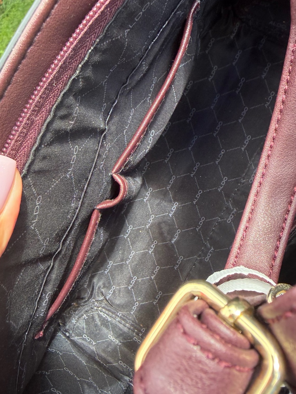 Aldo Burgundy Textured Satchel – Gold Hardware, Padlock Detail, Used - Picture 14 of 16